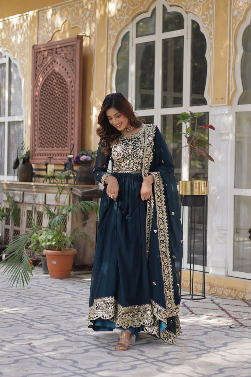 Women's Luxurious Plum Velvet Anarkali Gown with Heavy Gold Zari & Sequin Embroidery – Perfect for Weddings & Grand Festivities - Image 12
